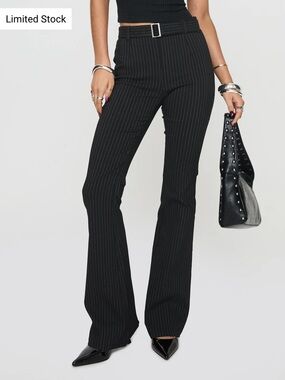 Princess Polly Black Pinstripe Flare Pants with Belt